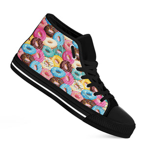 Yummy Donut Pattern Print Black High Top Shoes