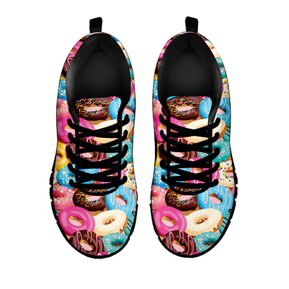 Yummy Donut Pattern Print Black Sneakers