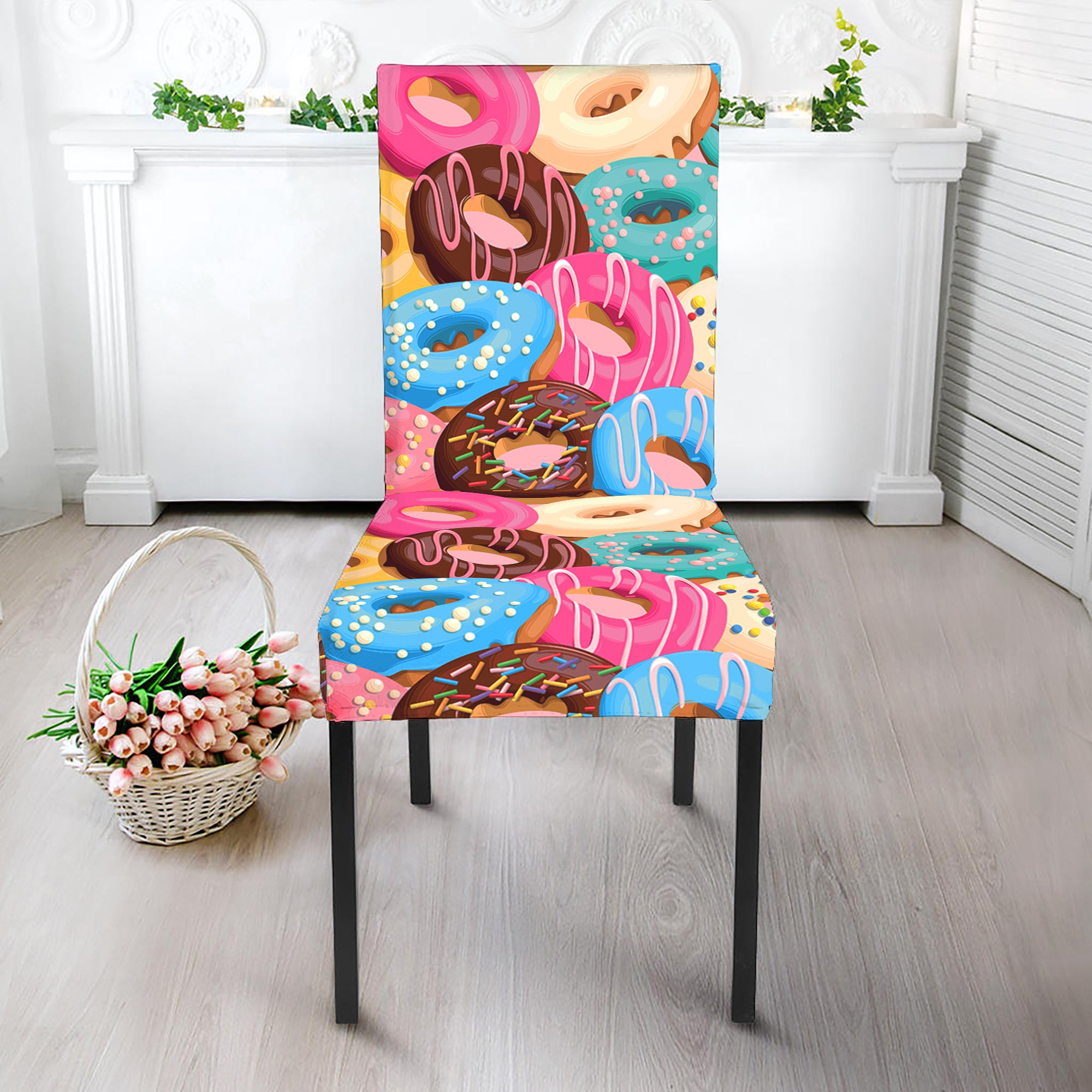 Yummy Donut Pattern Print Dining Chair Slipcover