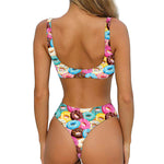 Yummy Donut Pattern Print Front Bow Tie Bikini