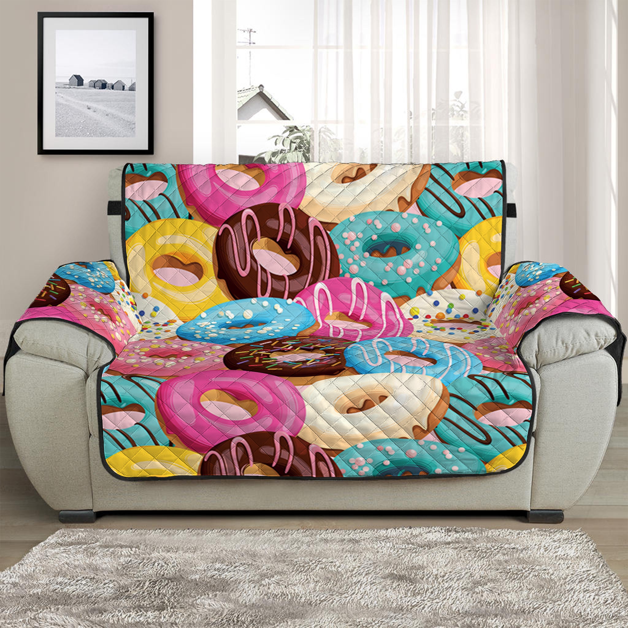 Yummy Donut Pattern Print Half Sofa Protector