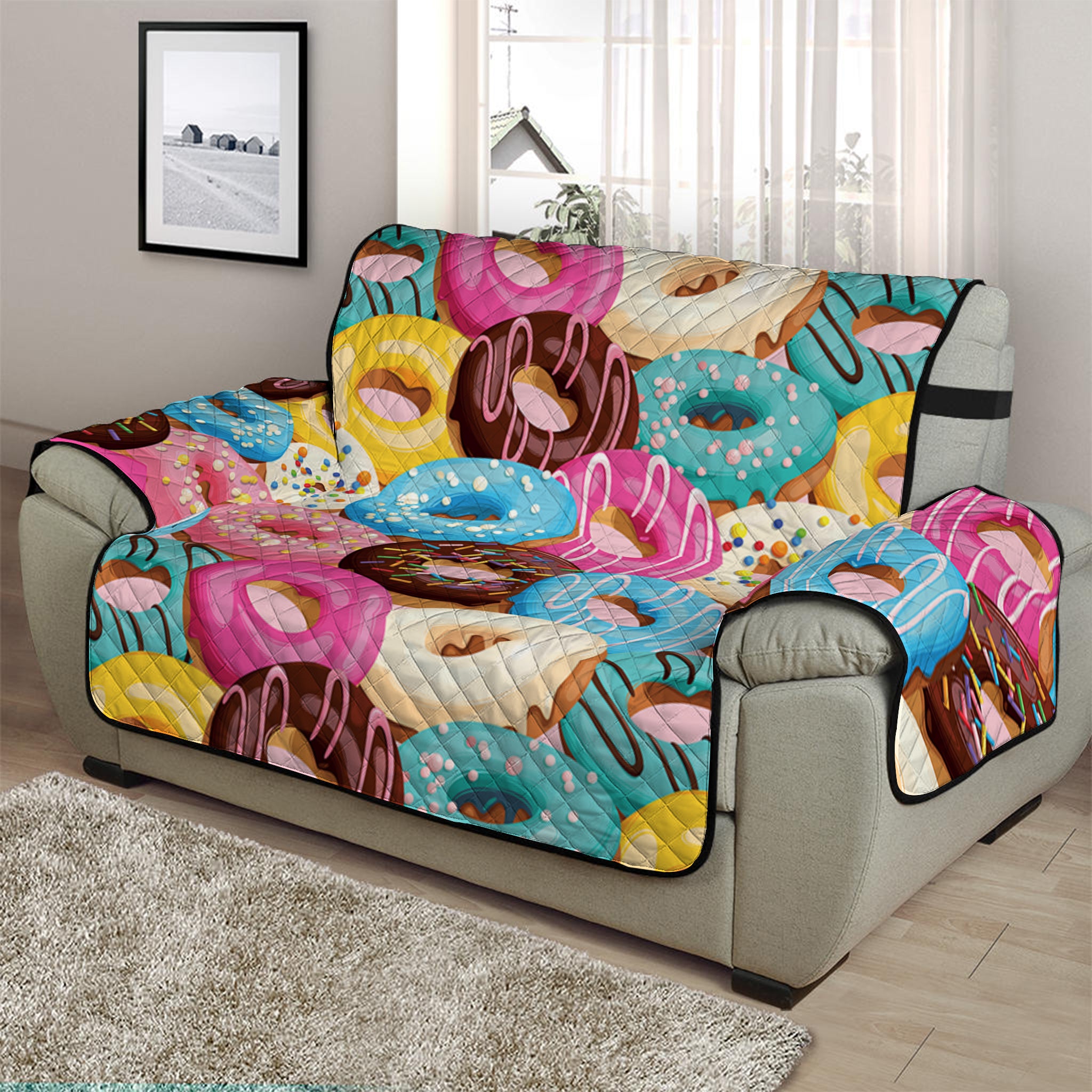 Yummy Donut Pattern Print Half Sofa Protector