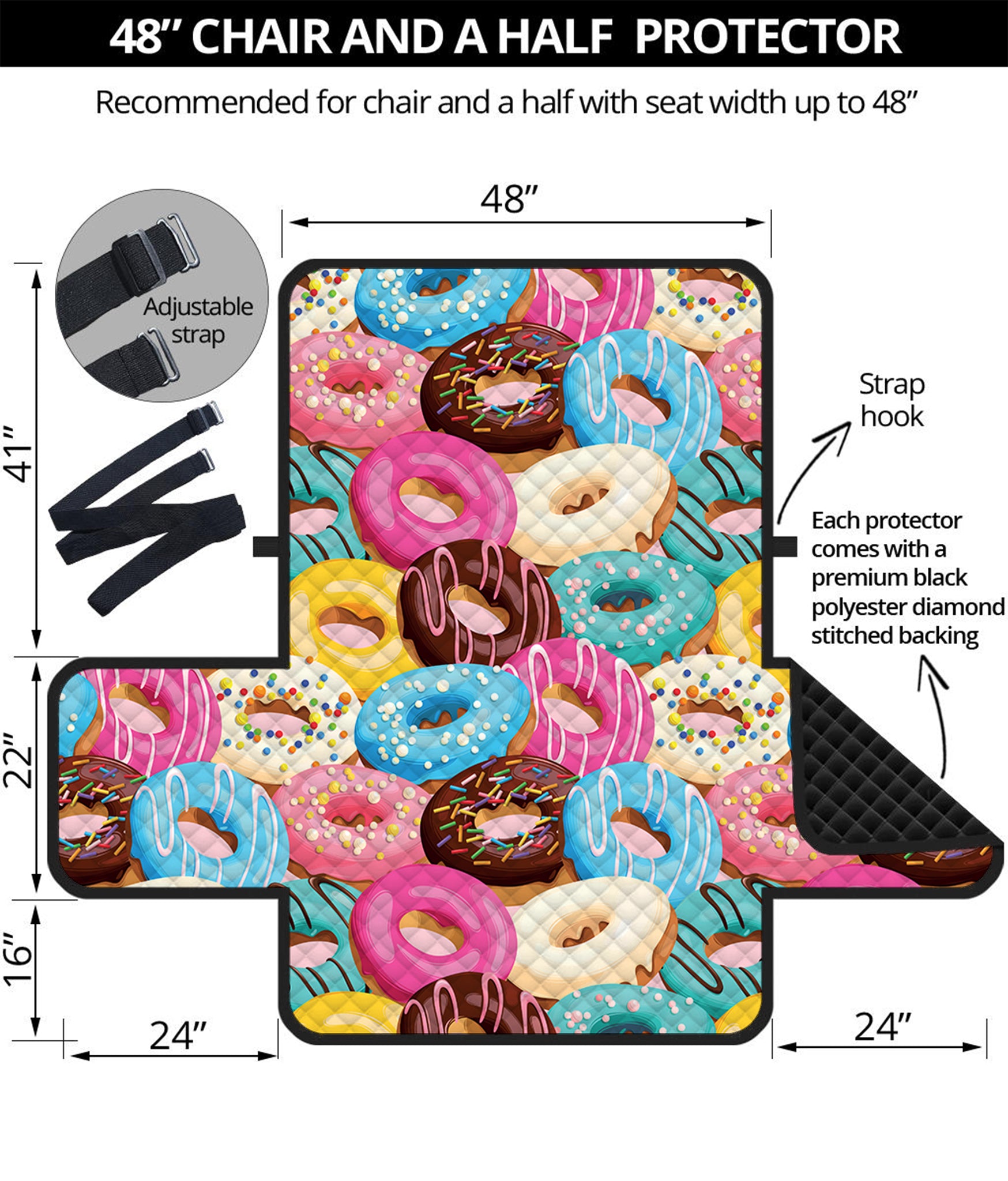 Yummy Donut Pattern Print Half Sofa Protector