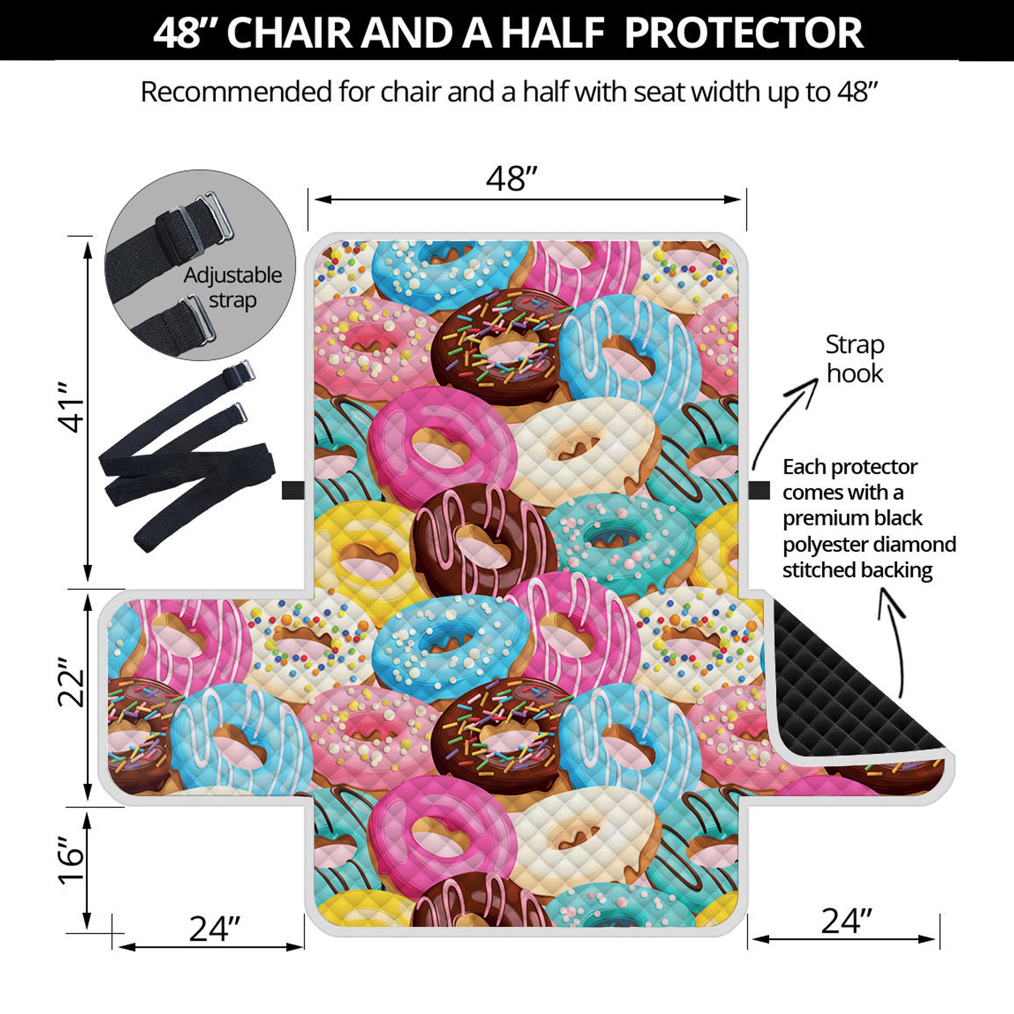 Yummy Donut Pattern Print Half Sofa Protector