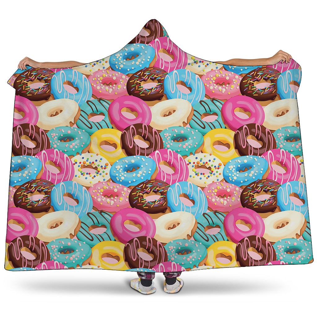 Yummy Donut Pattern Print Hooded Blanket