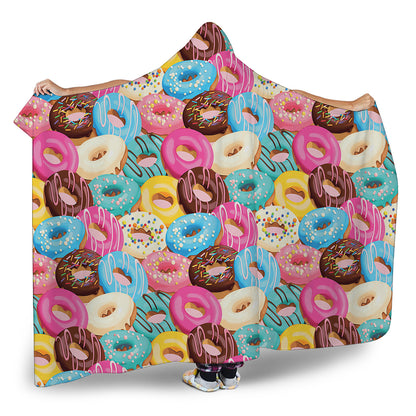 Yummy Donut Pattern Print Hooded Blanket