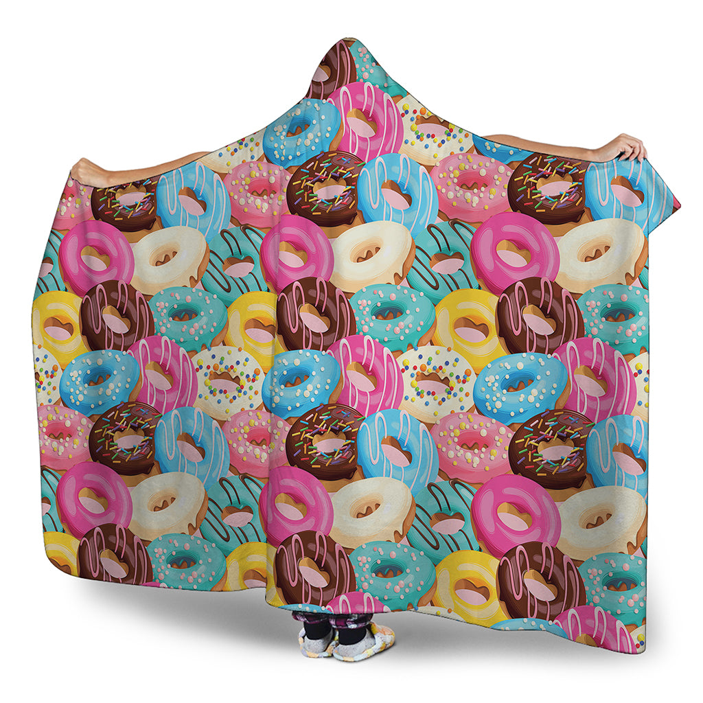 Yummy Donut Pattern Print Hooded Blanket