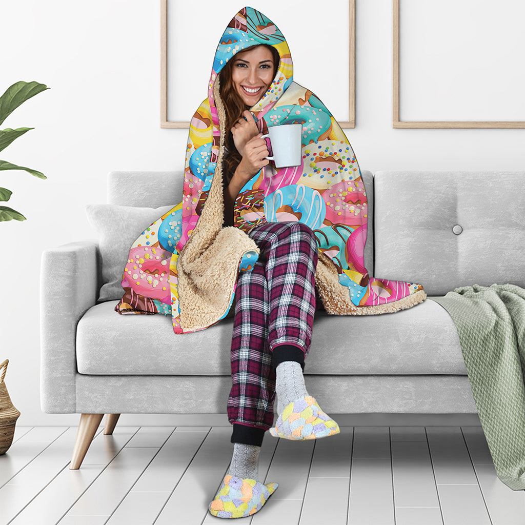 Yummy Donut Pattern Print Hooded Blanket