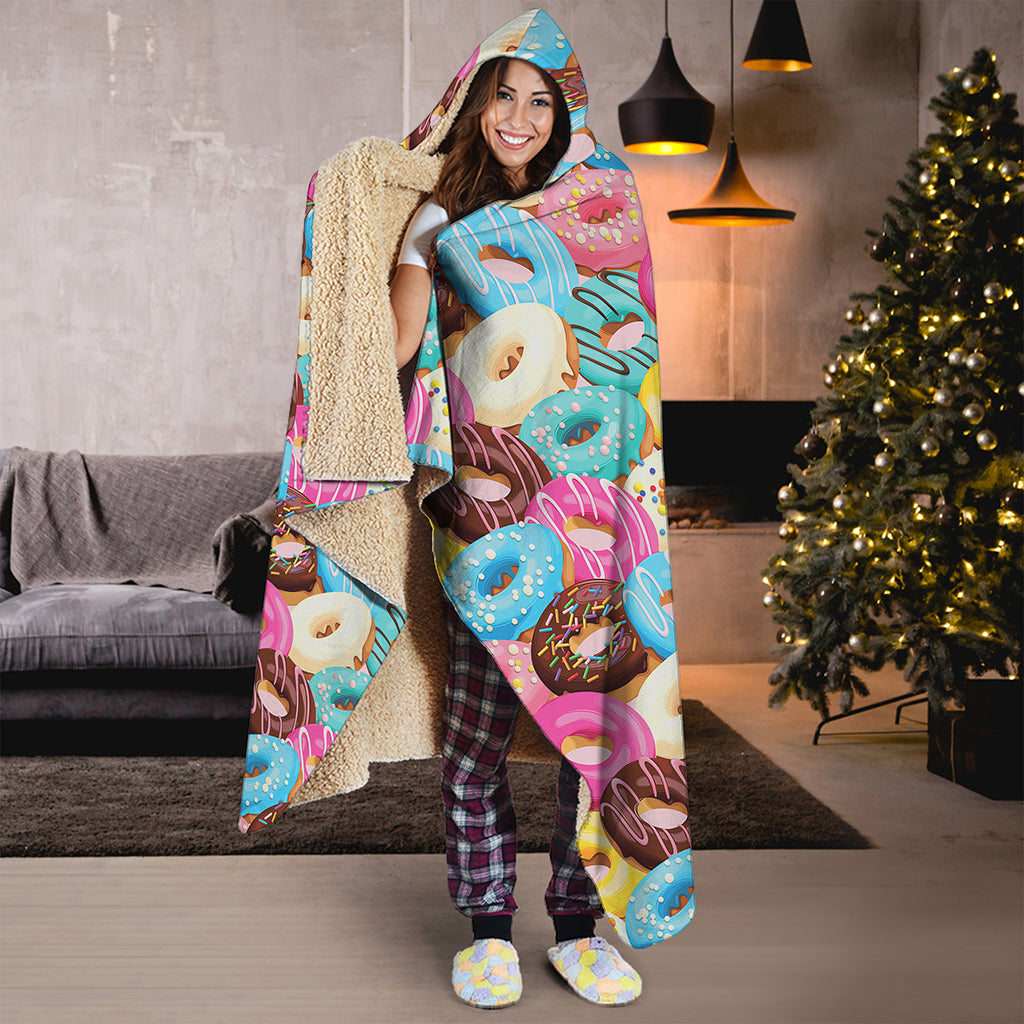Yummy Donut Pattern Print Hooded Blanket