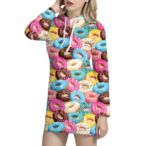 Yummy Donut Pattern Print Hoodie Dress