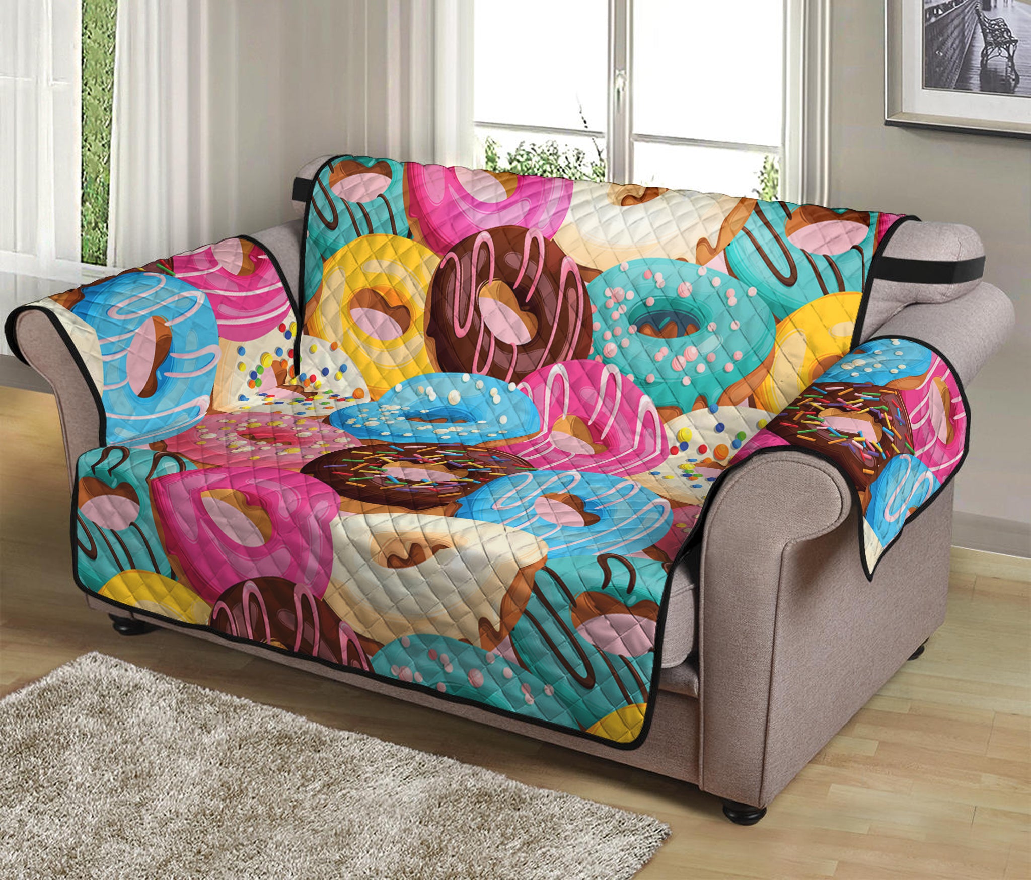 Yummy Donut Pattern Print Loveseat Protector