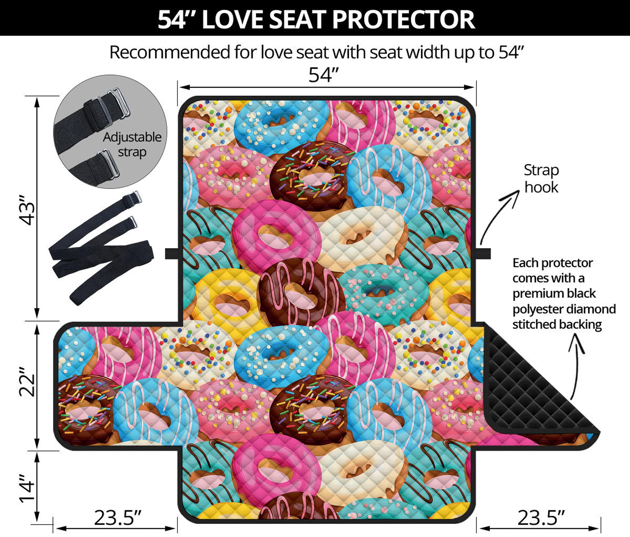 Yummy Donut Pattern Print Loveseat Protector