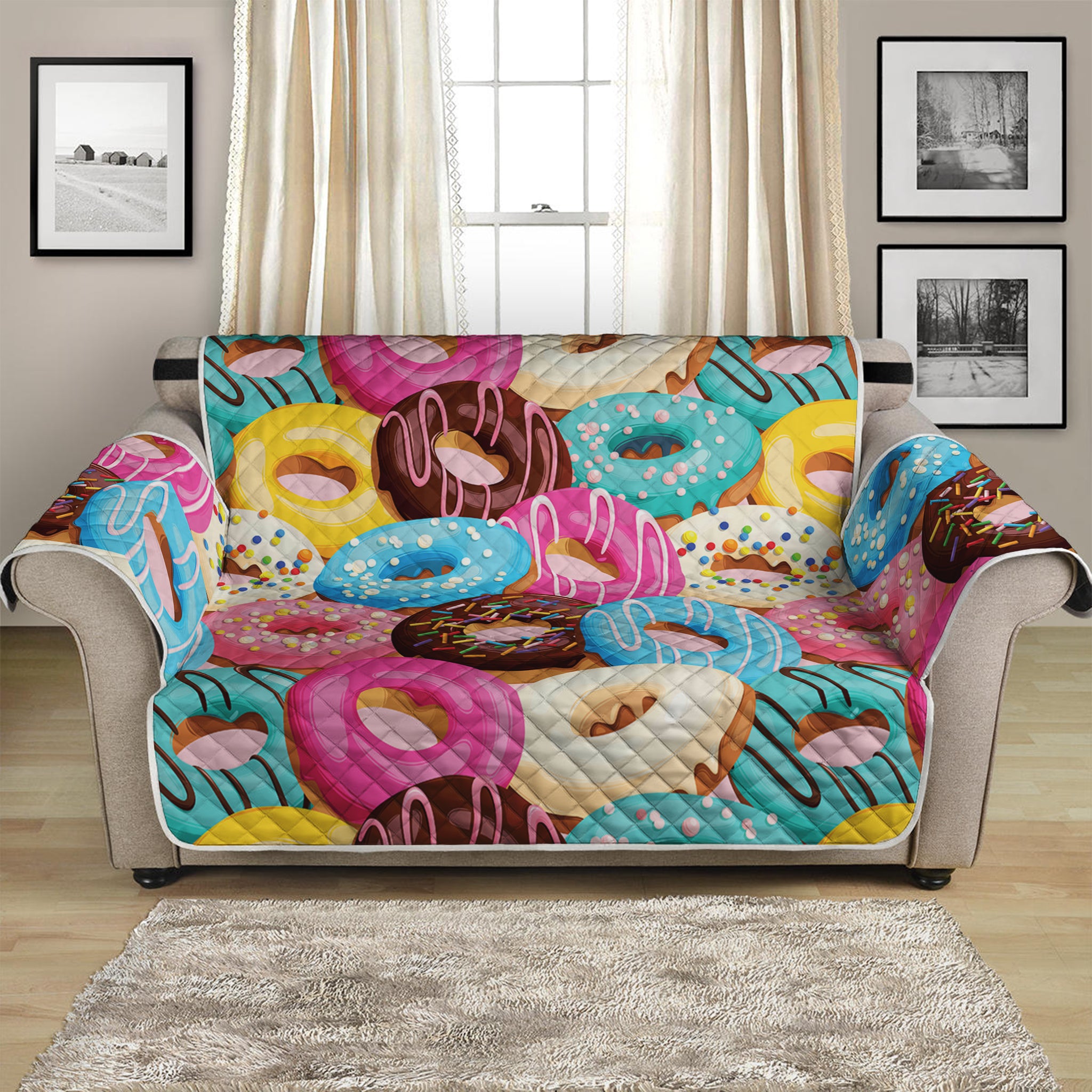 Yummy Donut Pattern Print Loveseat Protector