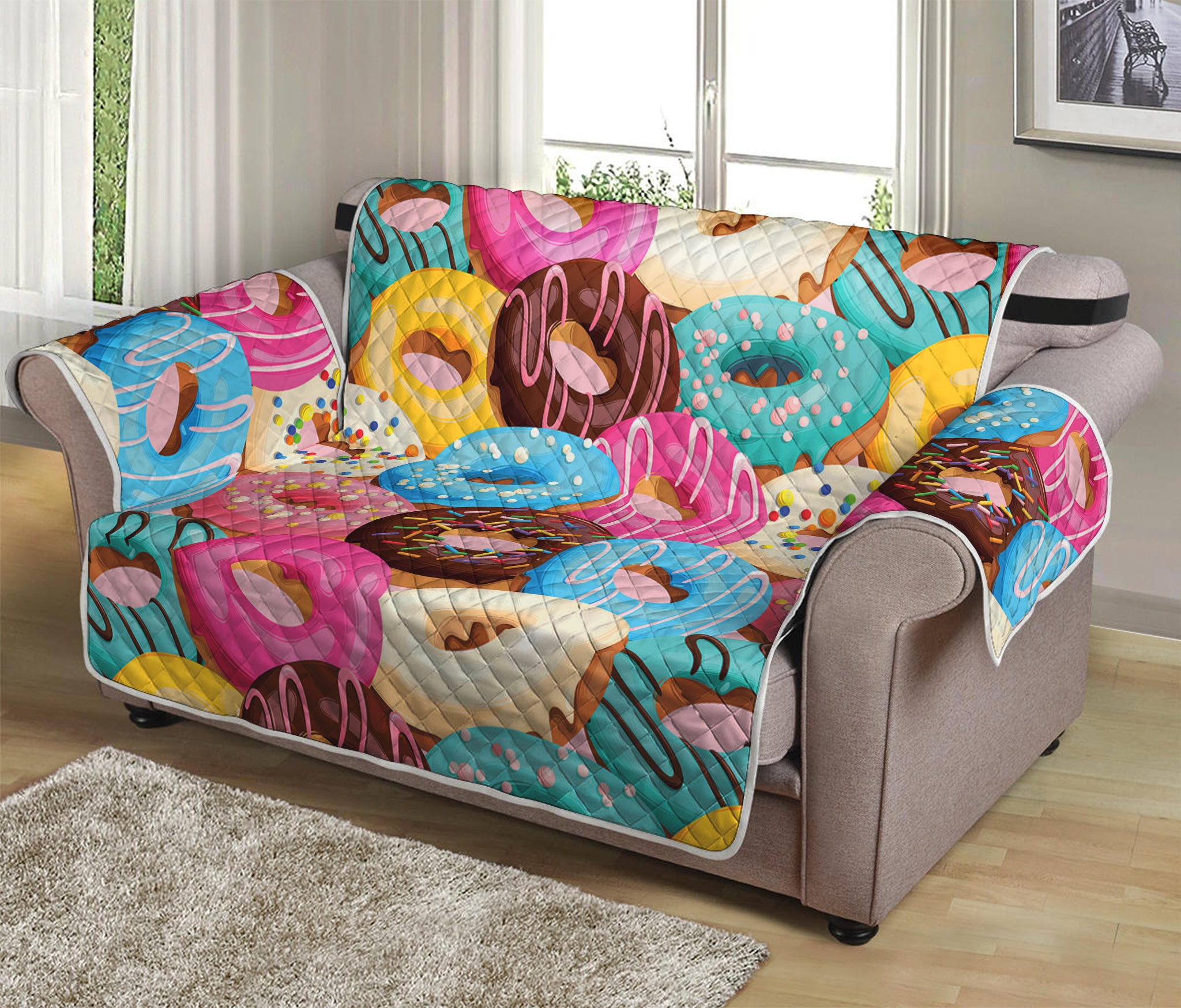 Yummy Donut Pattern Print Loveseat Protector