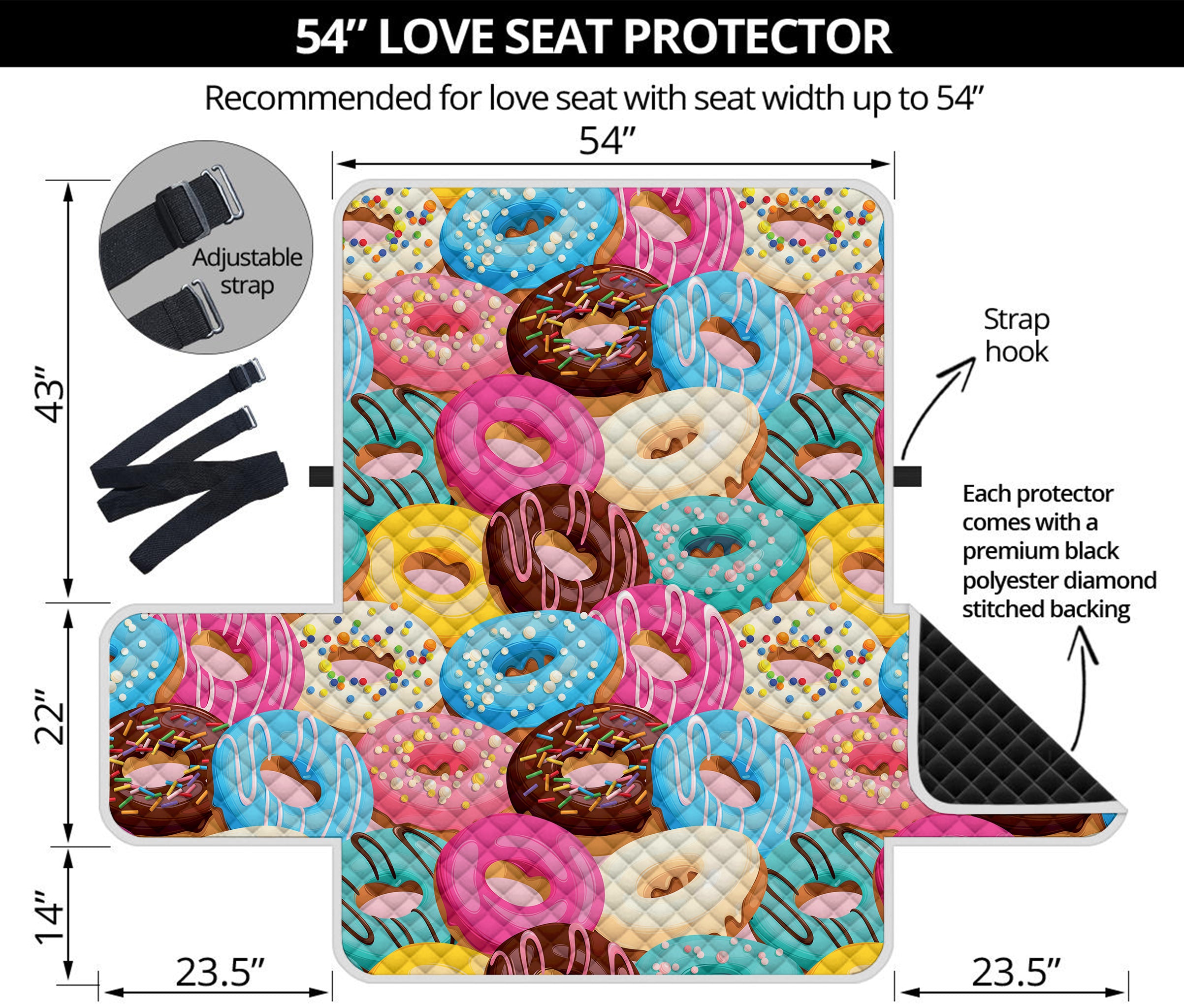 Yummy Donut Pattern Print Loveseat Protector