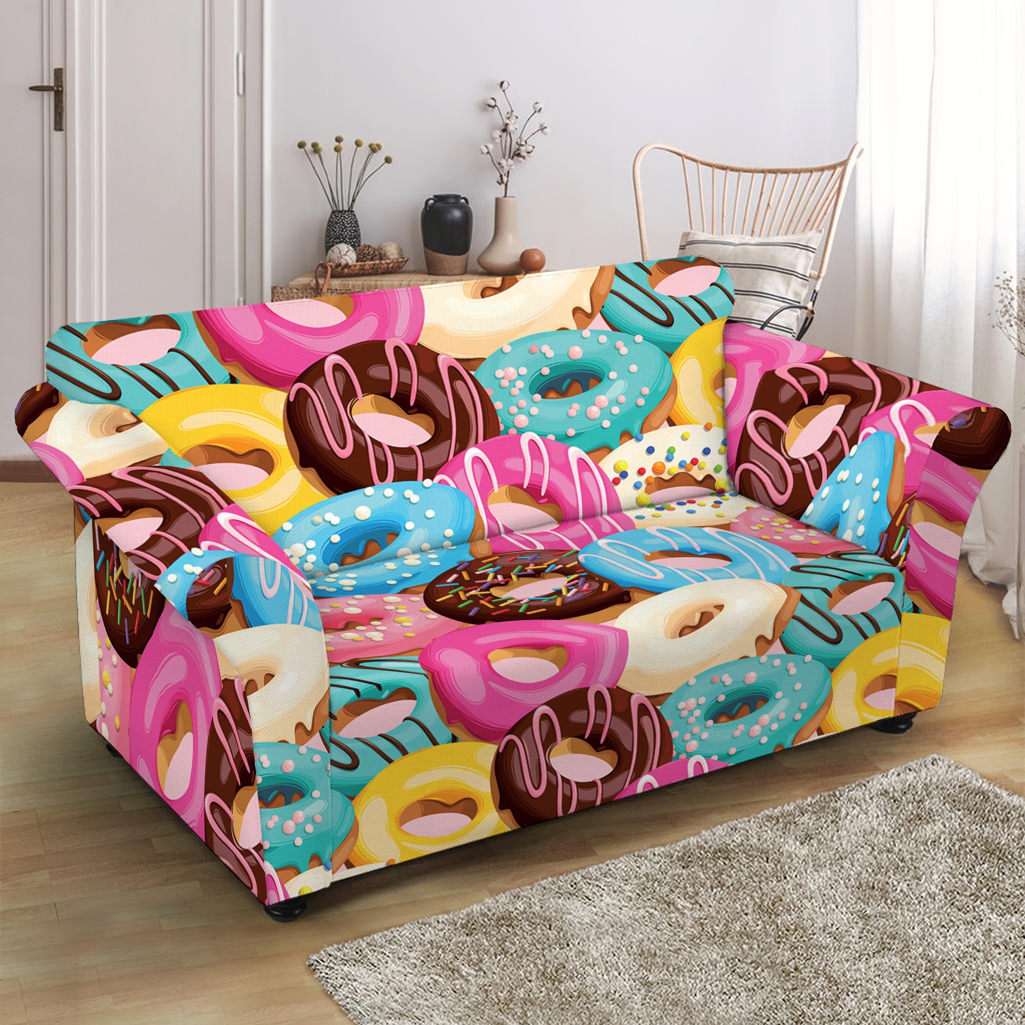 Yummy Donut Pattern Print Loveseat Slipcover