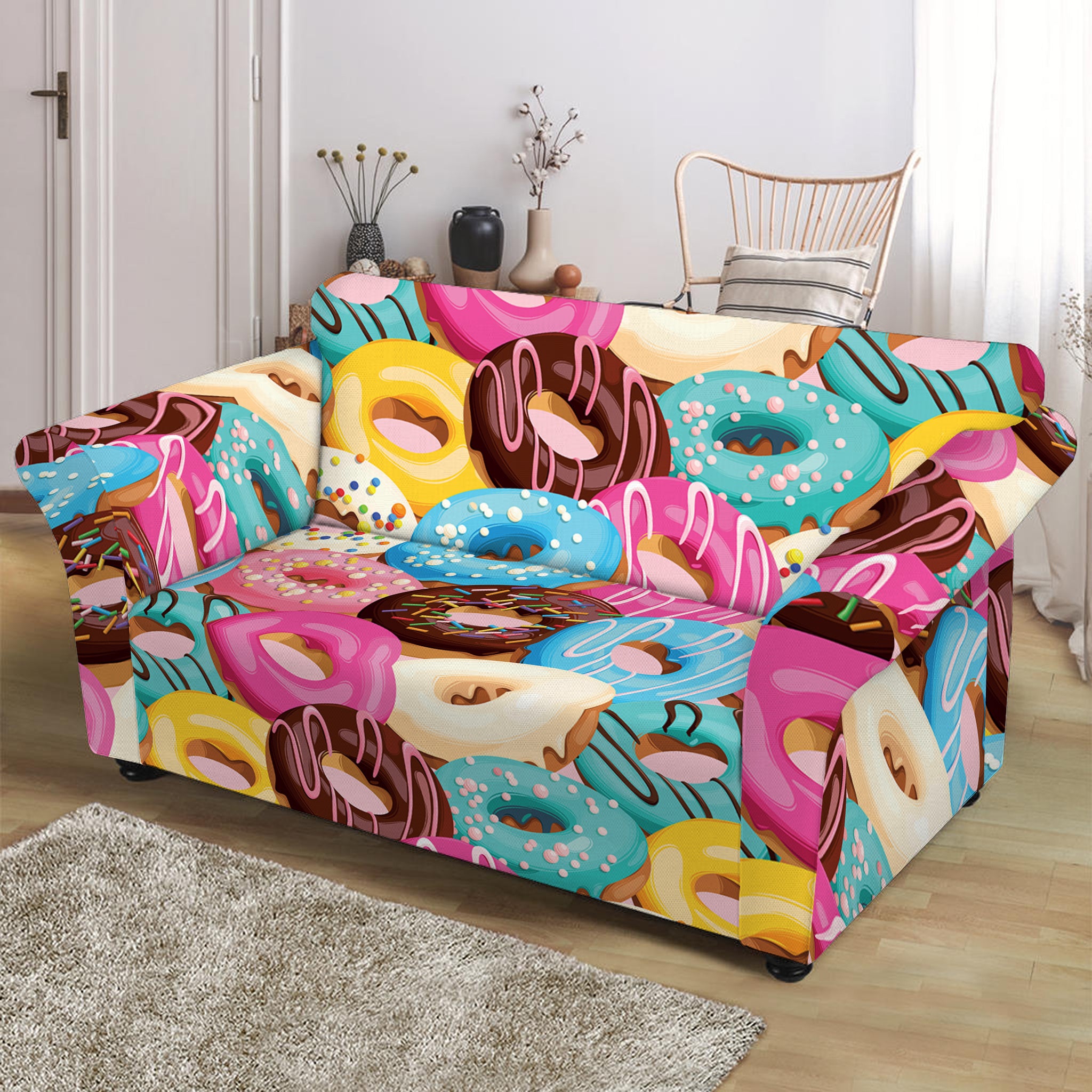 Yummy Donut Pattern Print Loveseat Slipcover