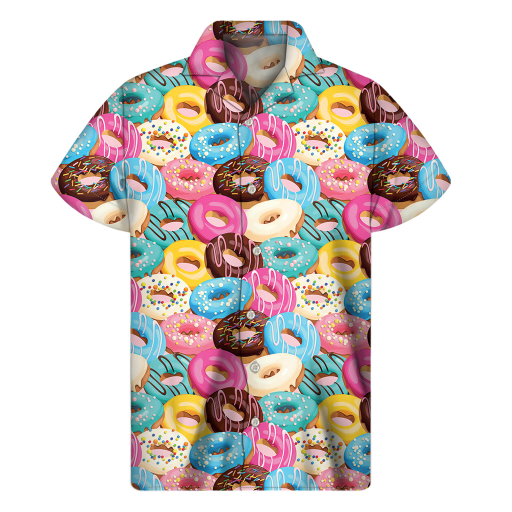 Yummy Donut Pattern Print Men's Short Sleeve Shirt