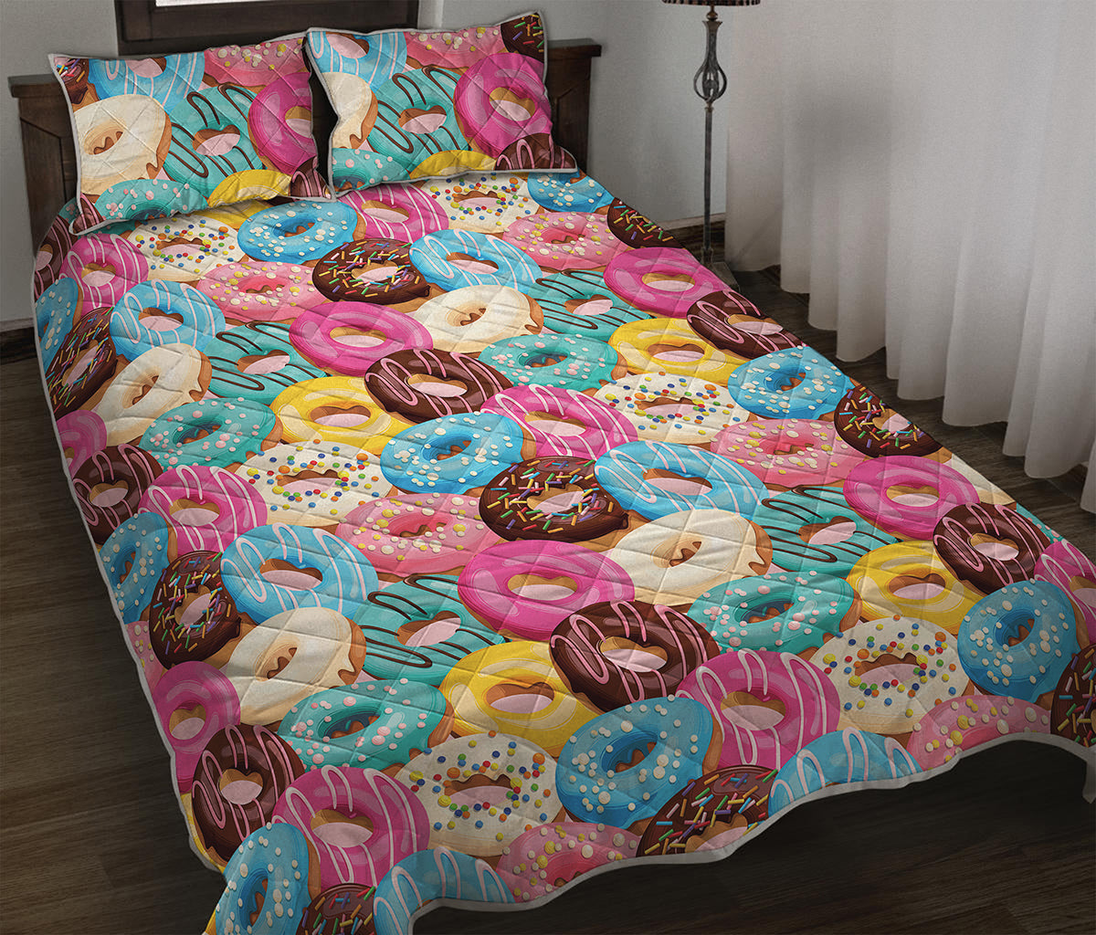 Yummy Donut Pattern Print Quilt Bed Set