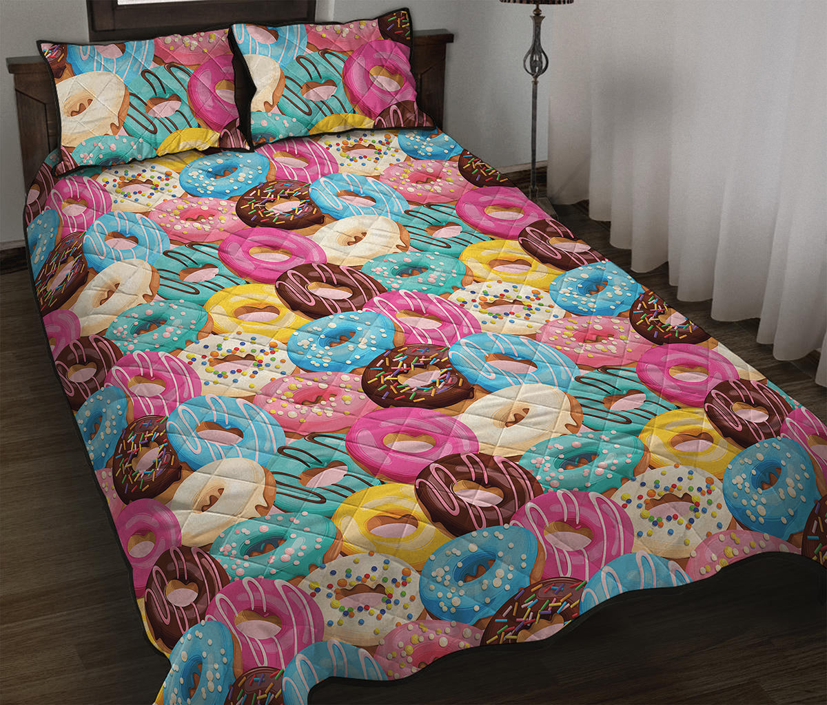 Yummy Donut Pattern Print Quilt Bed Set