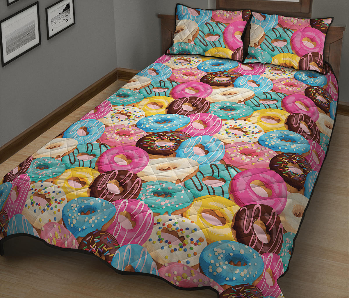 Yummy Donut Pattern Print Quilt Bed Set