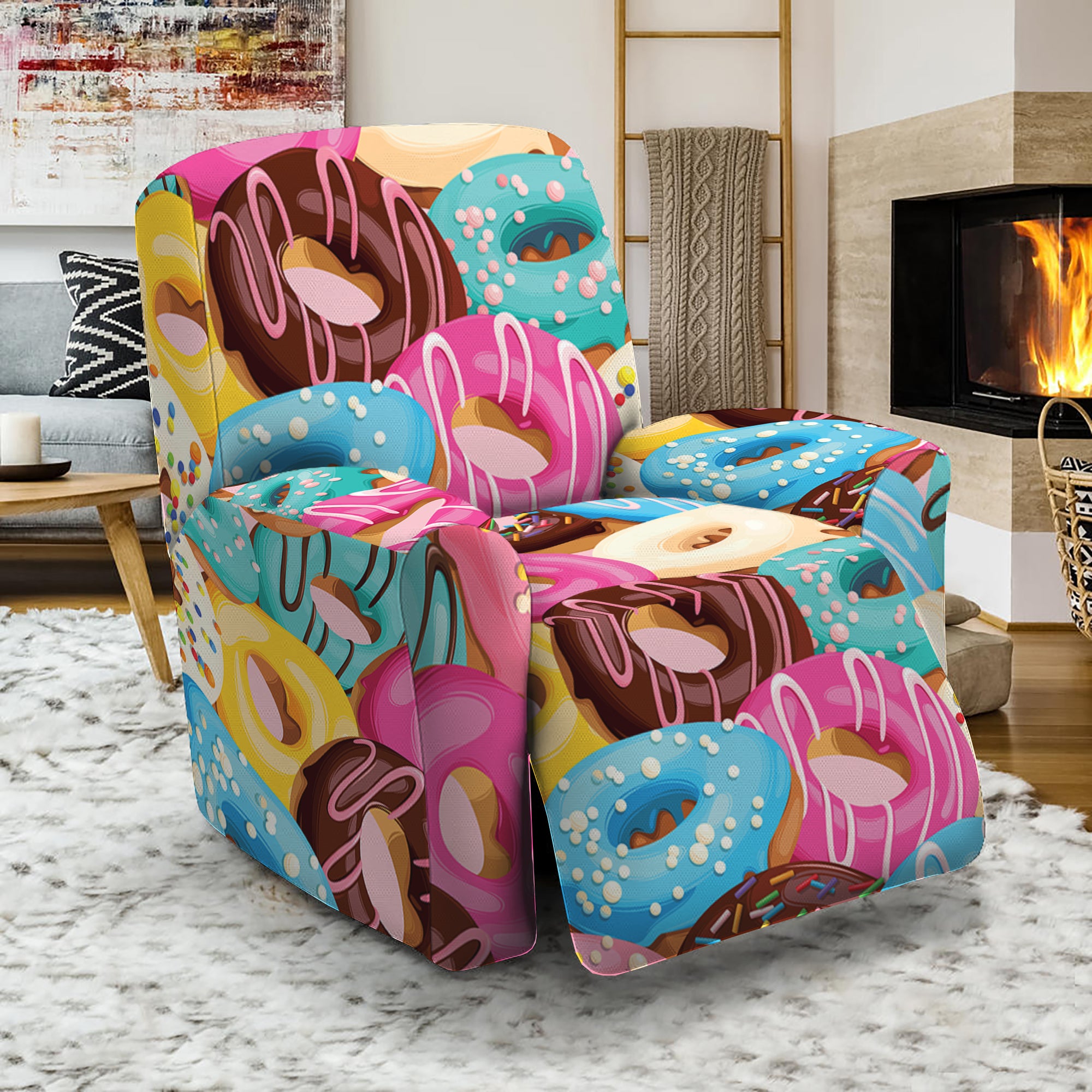 Yummy Donut Pattern Print Recliner Slipcover