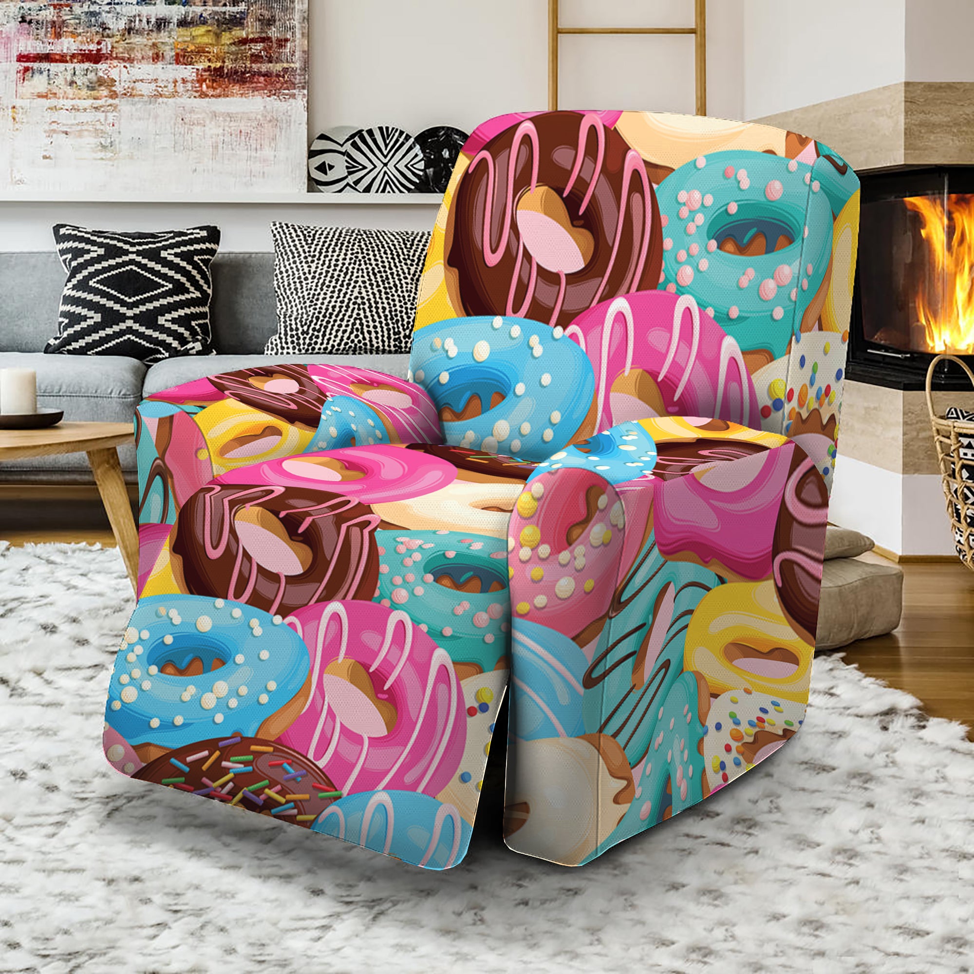 Yummy Donut Pattern Print Recliner Slipcover