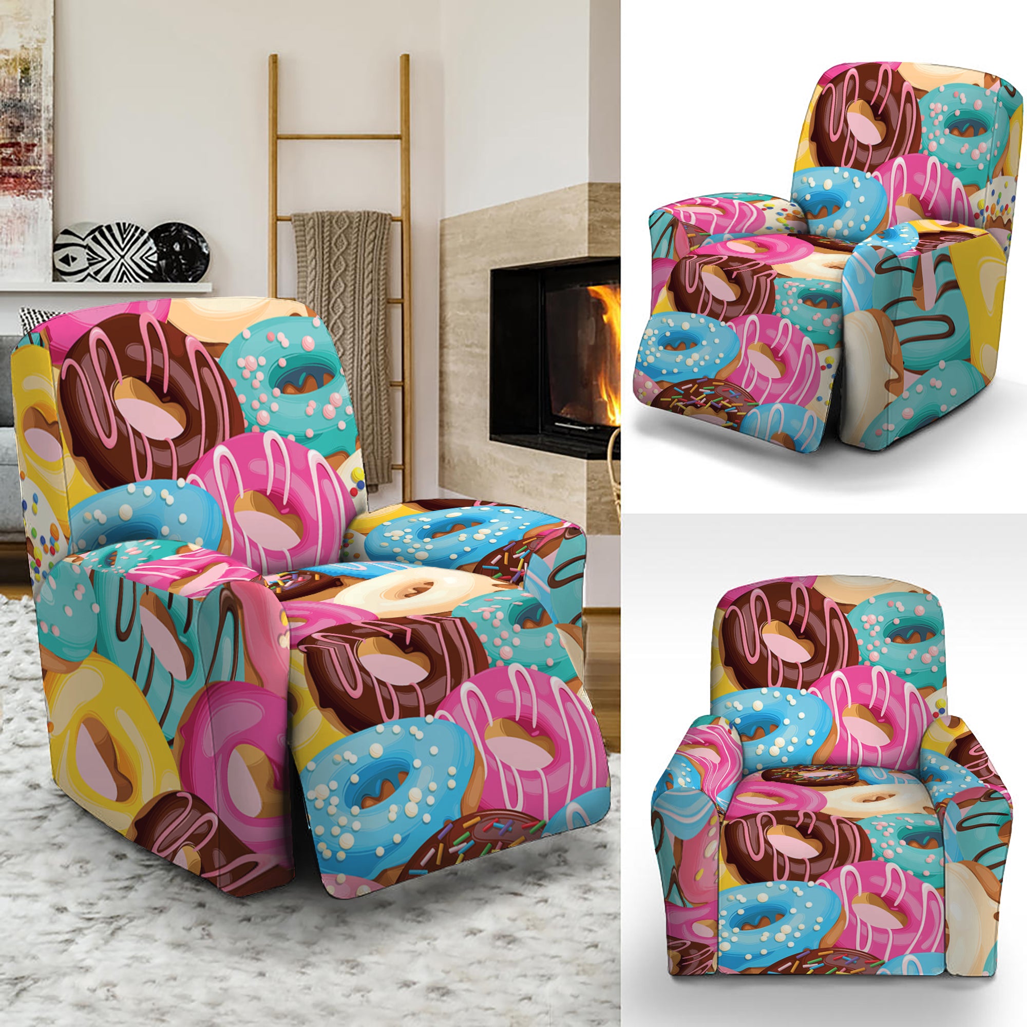 Yummy Donut Pattern Print Recliner Slipcover