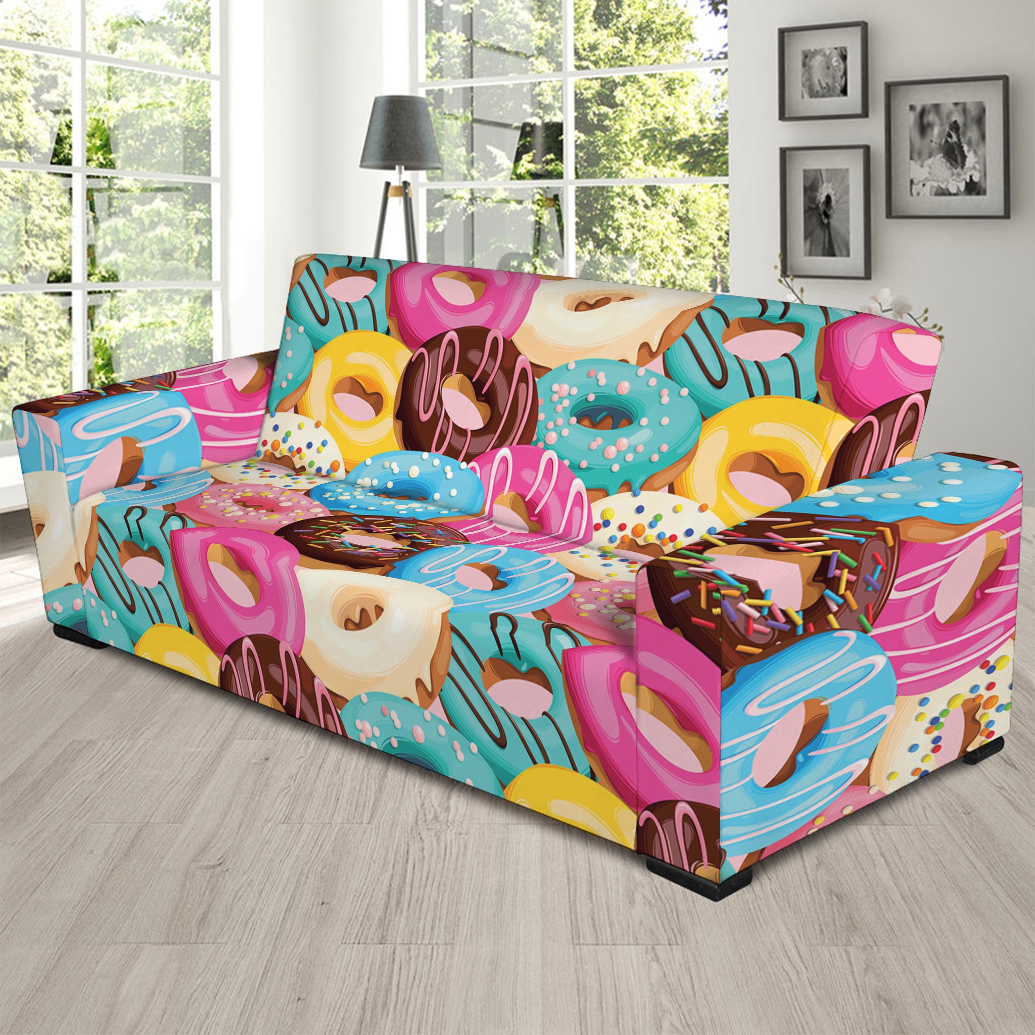 Yummy Donut Pattern Print Sofa Slipcover