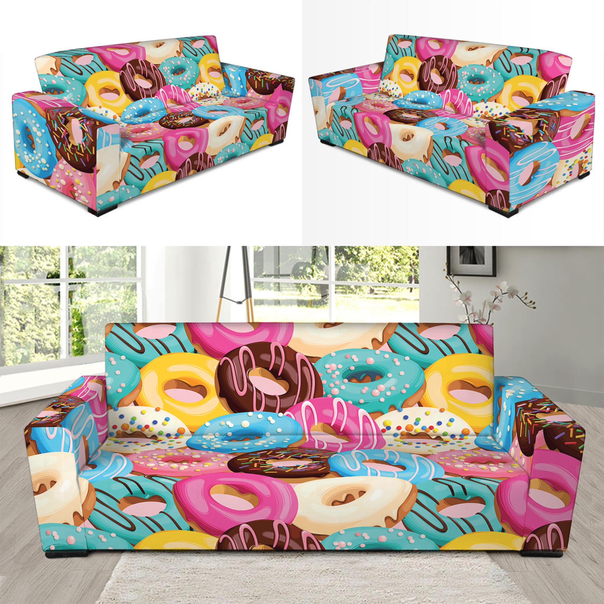 Yummy Donut Pattern Print Sofa Slipcover