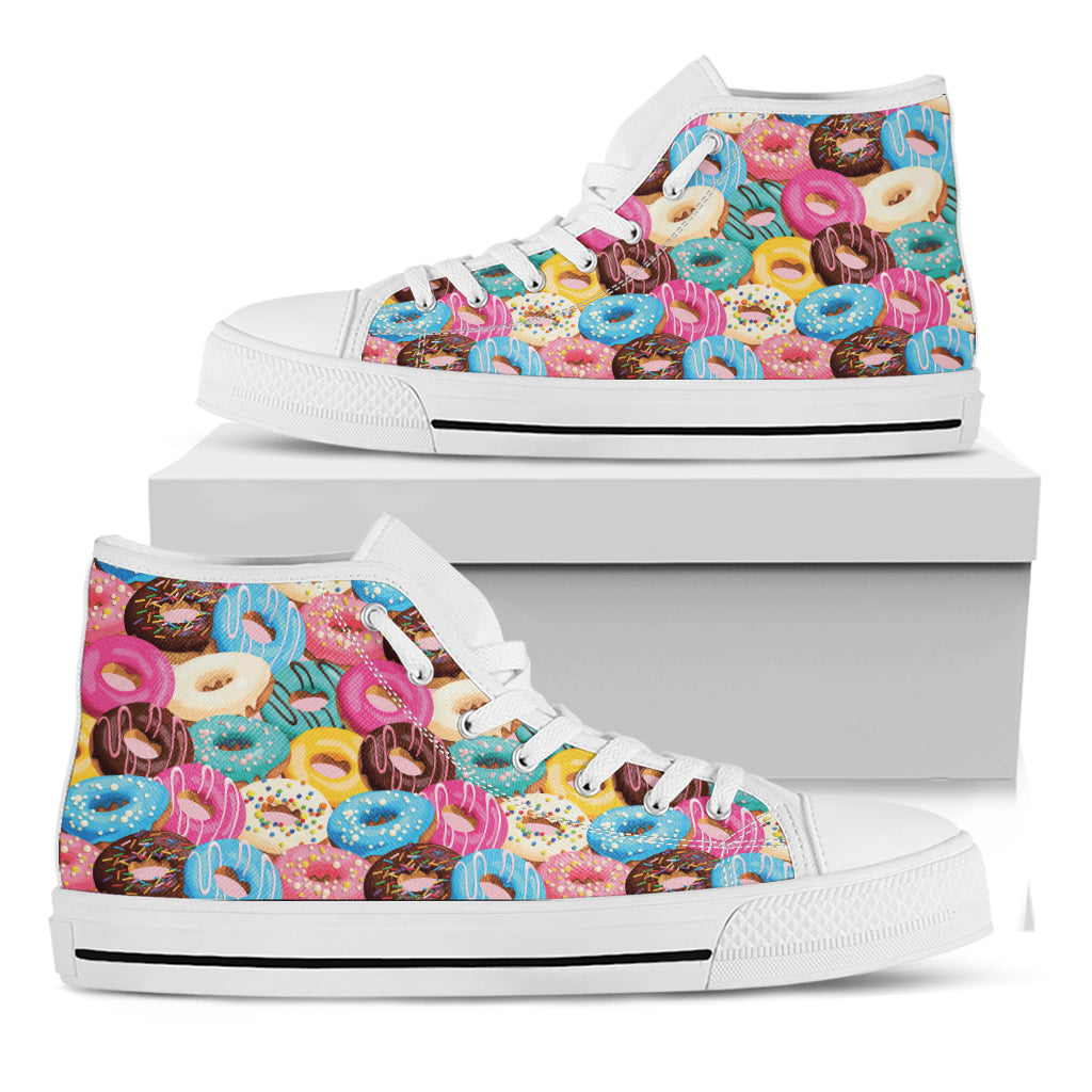 Yummy Donut Pattern Print White High Top Shoes