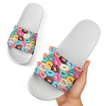 Yummy Donut Pattern Print White Slide Sandals