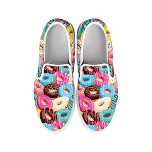 Yummy Donut Pattern Print White Slip On Shoes