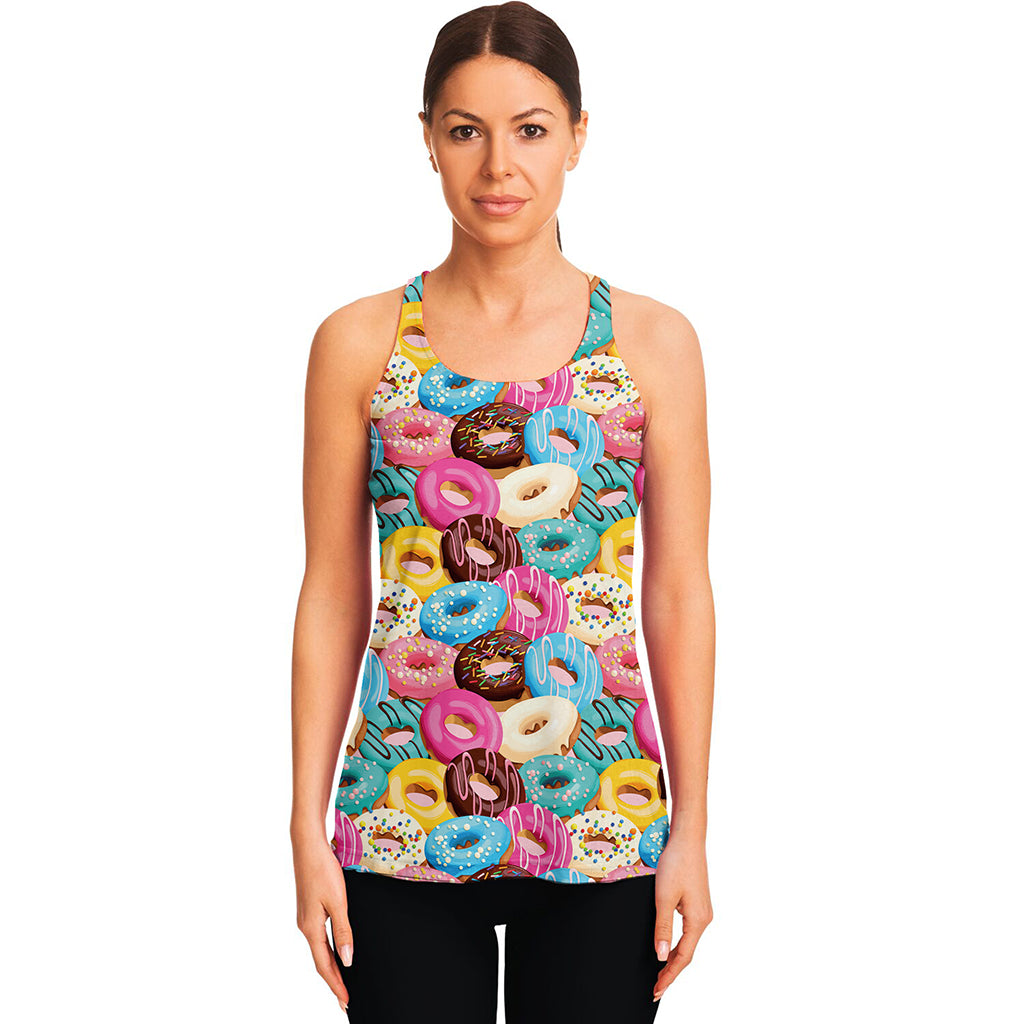 Yummy Donut Pattern Print Women's Racerback Tank Top