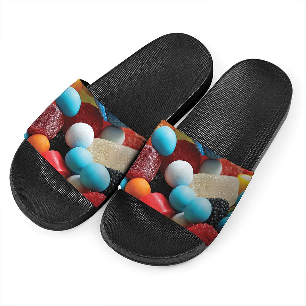Yummy Gummy Print Black Slide Sandals
