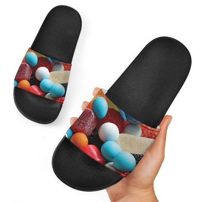 Yummy Gummy Print Black Slide Sandals