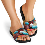 Yummy Gummy Print Black Slide Sandals
