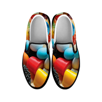 Yummy Gummy Print Black Slip On Shoes