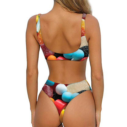 Yummy Gummy Print Front Bow Tie Bikini