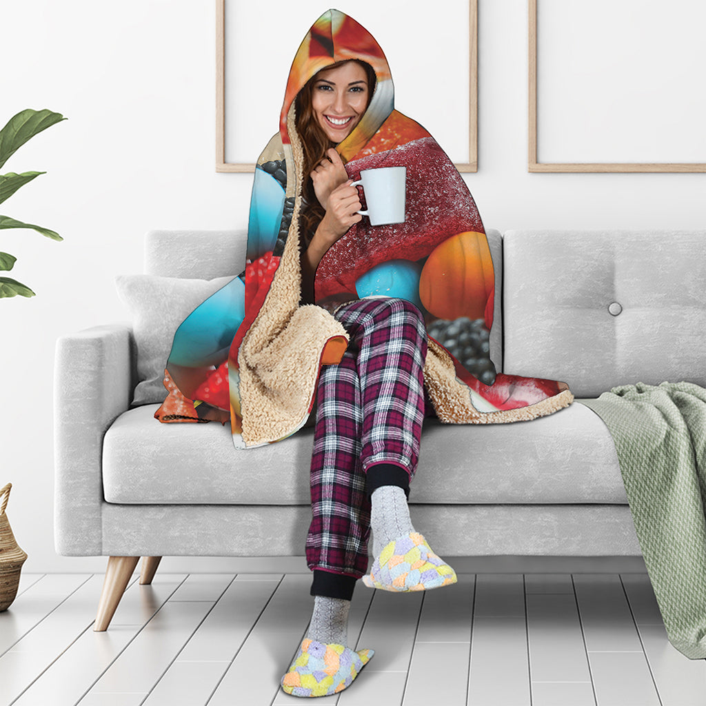 Yummy Gummy Print Hooded Blanket