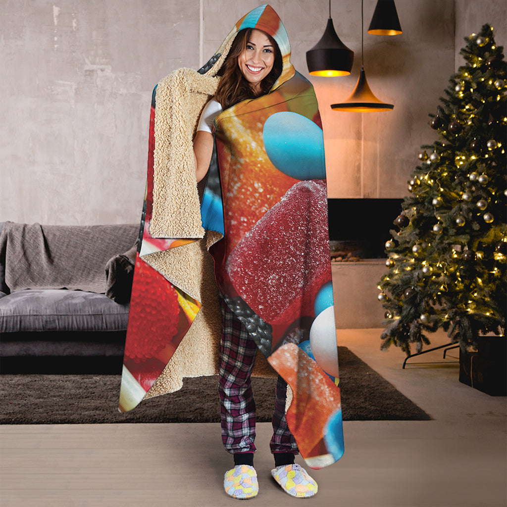 Yummy Gummy Print Hooded Blanket