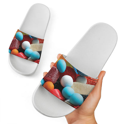 Yummy Gummy Print White Slide Sandals