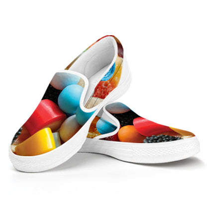 Yummy Gummy Print White Slip On Shoes