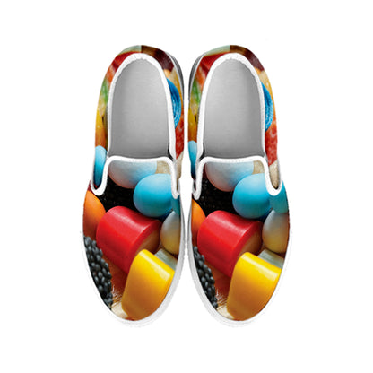 Yummy Gummy Print White Slip On Shoes