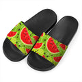Yummy Watermelon Pieces Pattern Print Black Slide Sandals
