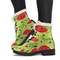 Yummy Watermelon Pieces Pattern Print Faux Fur Leather Boots