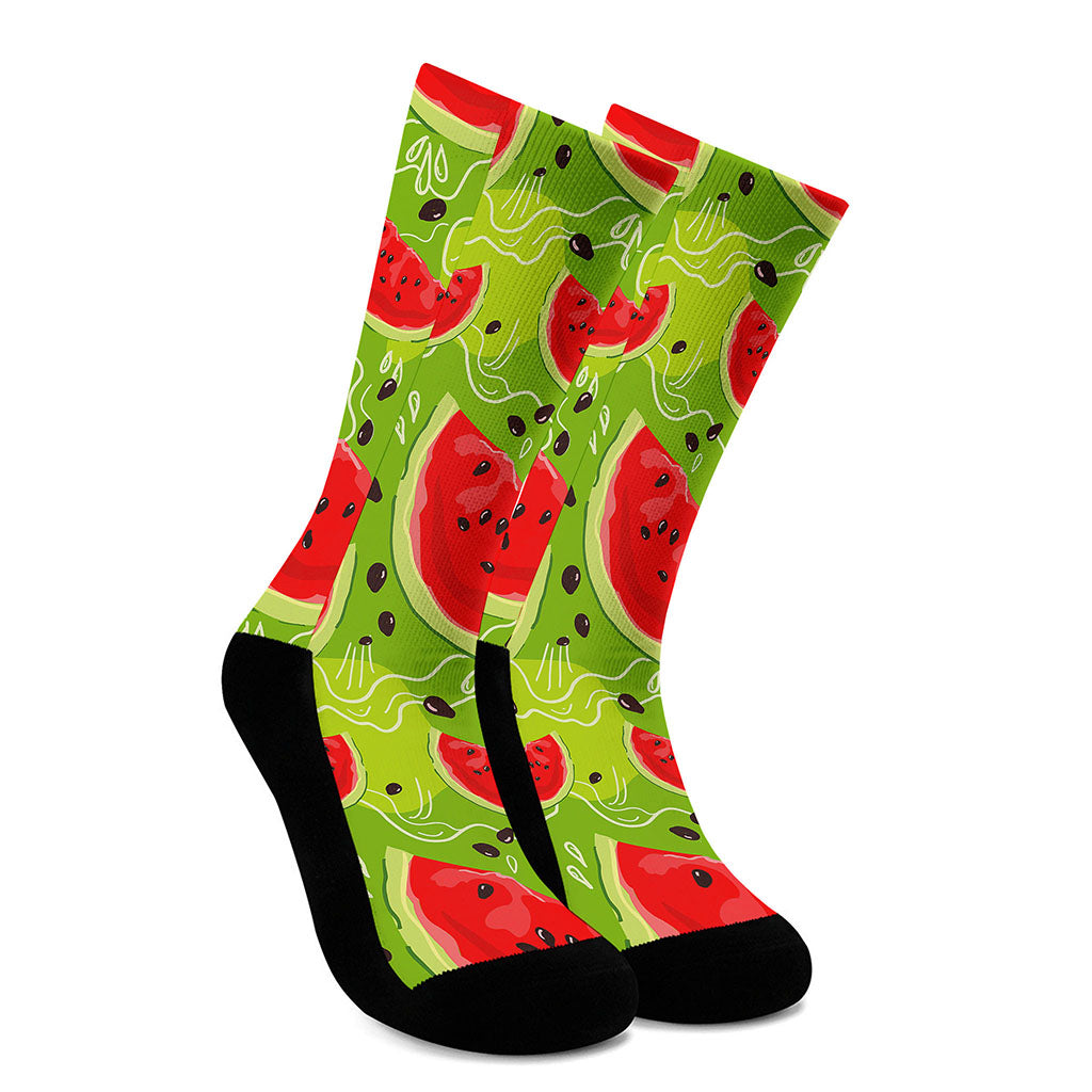 Yummy Watermelon Pieces Pattern Print Crew Socks