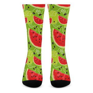 Yummy Watermelon Pieces Pattern Print Crew Socks