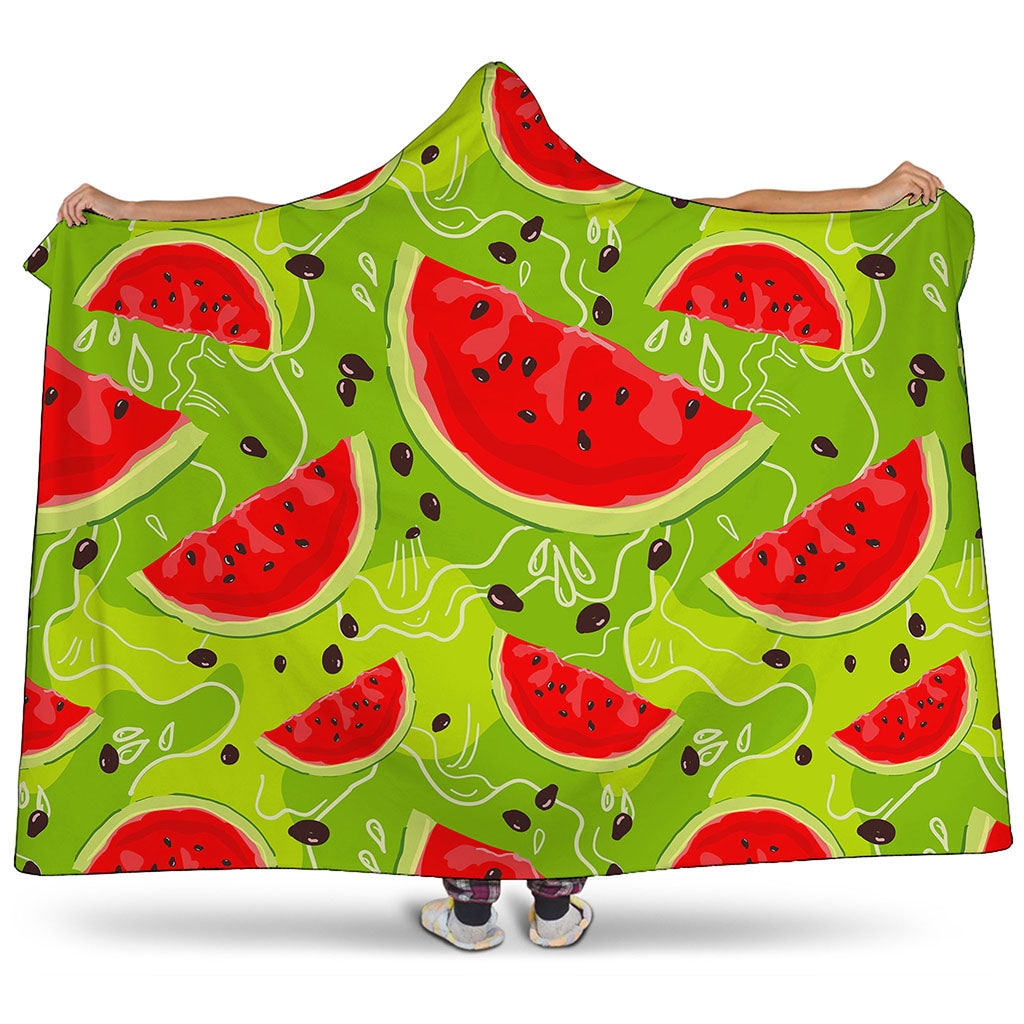 Yummy Watermelon Pieces Pattern Print Hooded Blanket