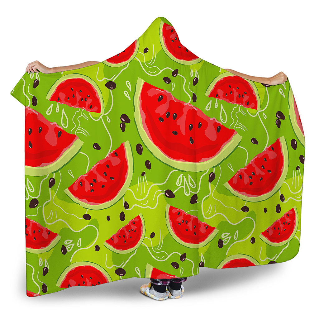 Yummy Watermelon Pieces Pattern Print Hooded Blanket
